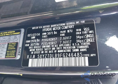 2015 Hyundai Santa Fe Sport 2.4L z USA, uszkodzony, nr VIN 5XYZTDLB9FG246485